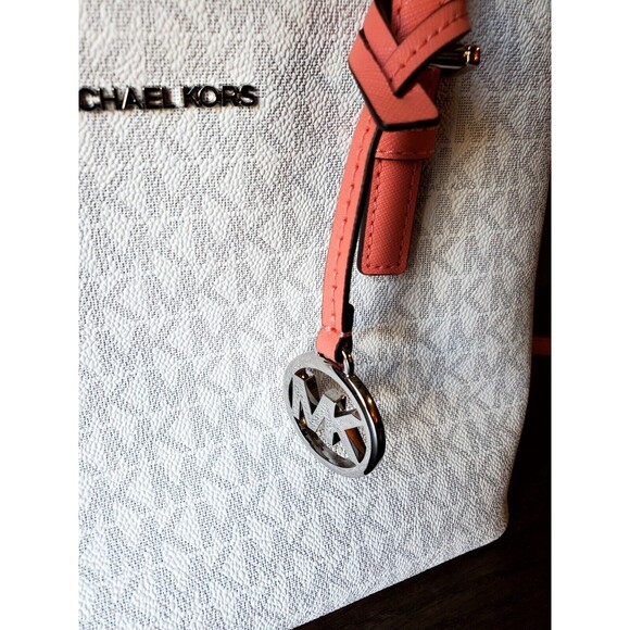 Michael Kors Jet Set Travel Extra-Small Logo Top-Zip Tote Bag Dark Pink Coral - Picture 4 of 12